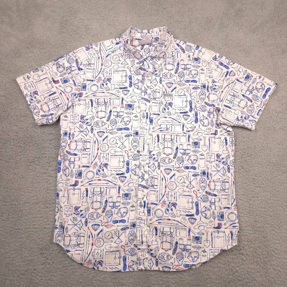 Columbia AM0094‎ Mens M Camping Gear Print Short Sleeve Button Shirt Stretch